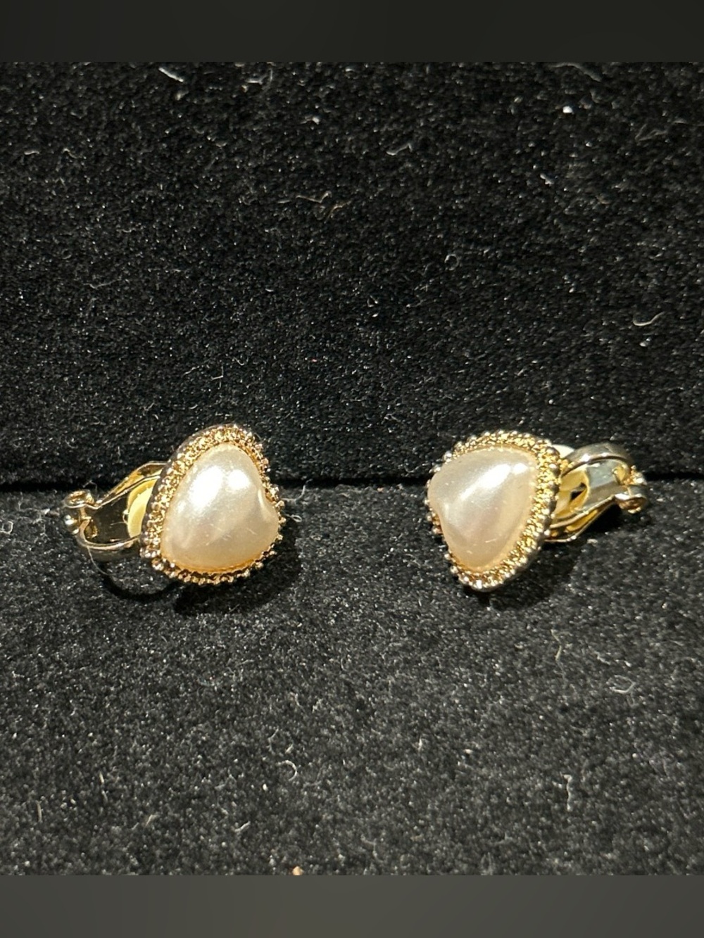Gold color faux Pearl Heart Clip-On Earrings